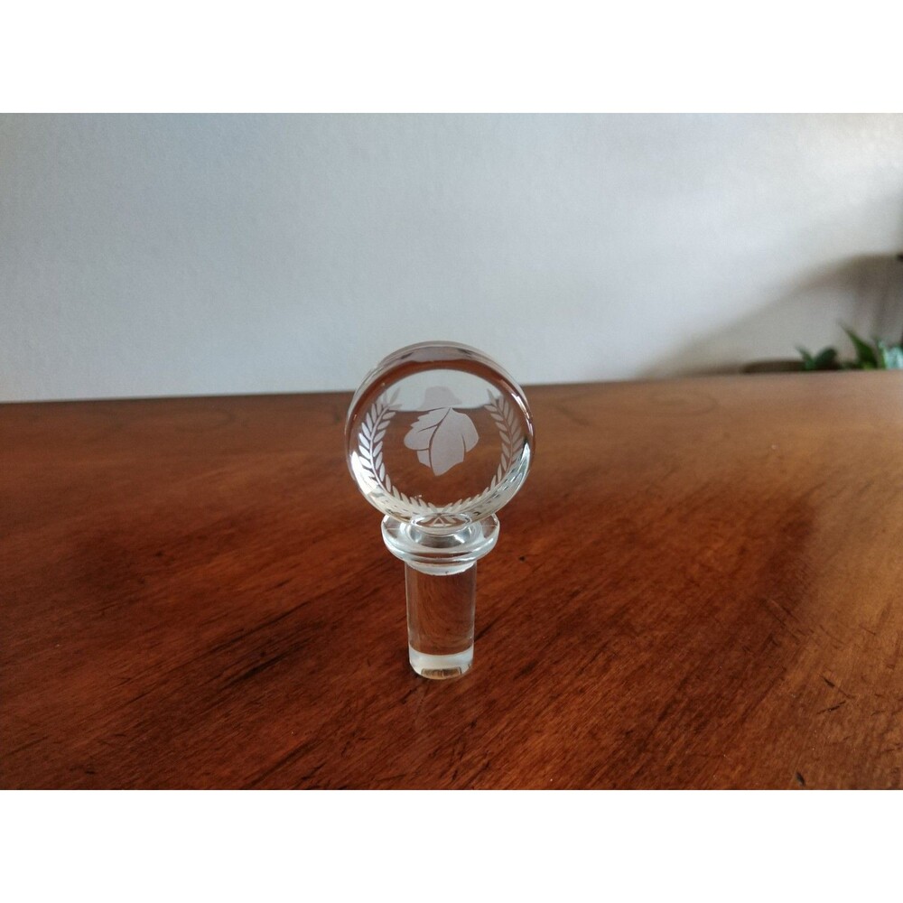 Clear Glass Decanter Bottle Etched Silhouette Man Hat Replacement Stopper Only